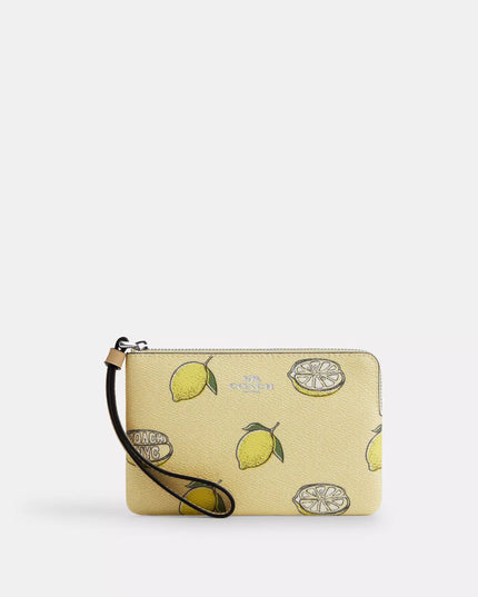 Corner Zip Wristlet With Lemon Print
