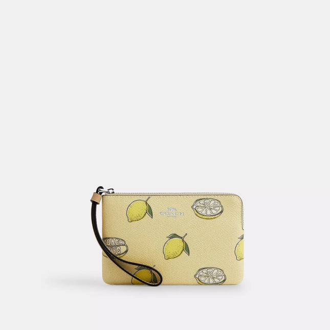 Corner Zip Wristlet With Lemon Print
