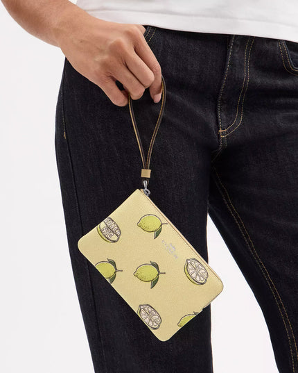 Corner Zip Wristlet With Lemon Print