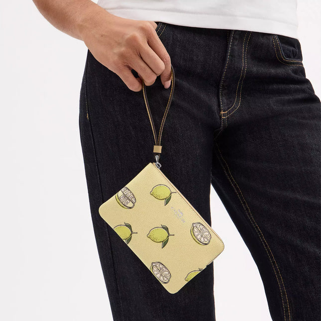 Corner Zip Wristlet With Lemon Print