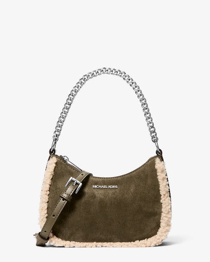 Michael Kors Jet Set Small Suede and Faux Shearling Convertible Crossbody Bag