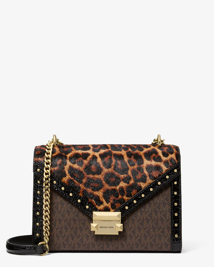 Michael Kors Whitney Leopard Print Calf Hair and Signature Logo Shoulder Bag