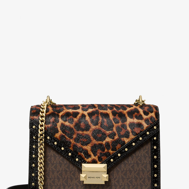 Michael Kors Whitney Leopard Print Calf Hair and Signature Logo Shoulder Bag