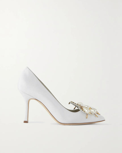 MANOLO BLAHNIK 90 embellished grosgrain pumps