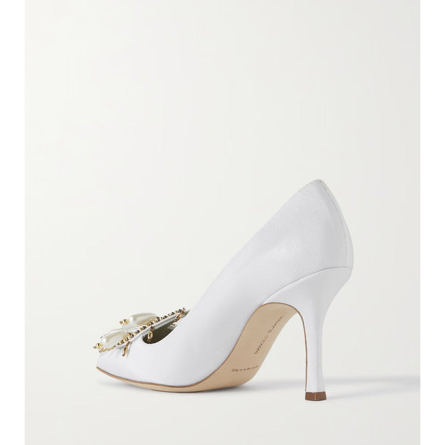 MANOLO BLAHNIK 90 embellished grosgrain pumps