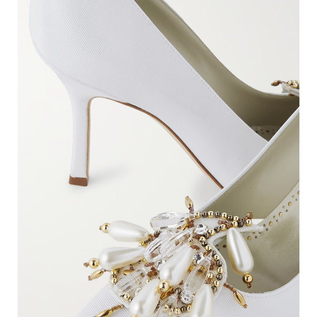 MANOLO BLAHNIK 90 embellished grosgrain pumps